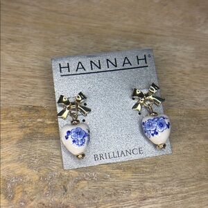 NWT Bow with blue and white heart dangling earrings